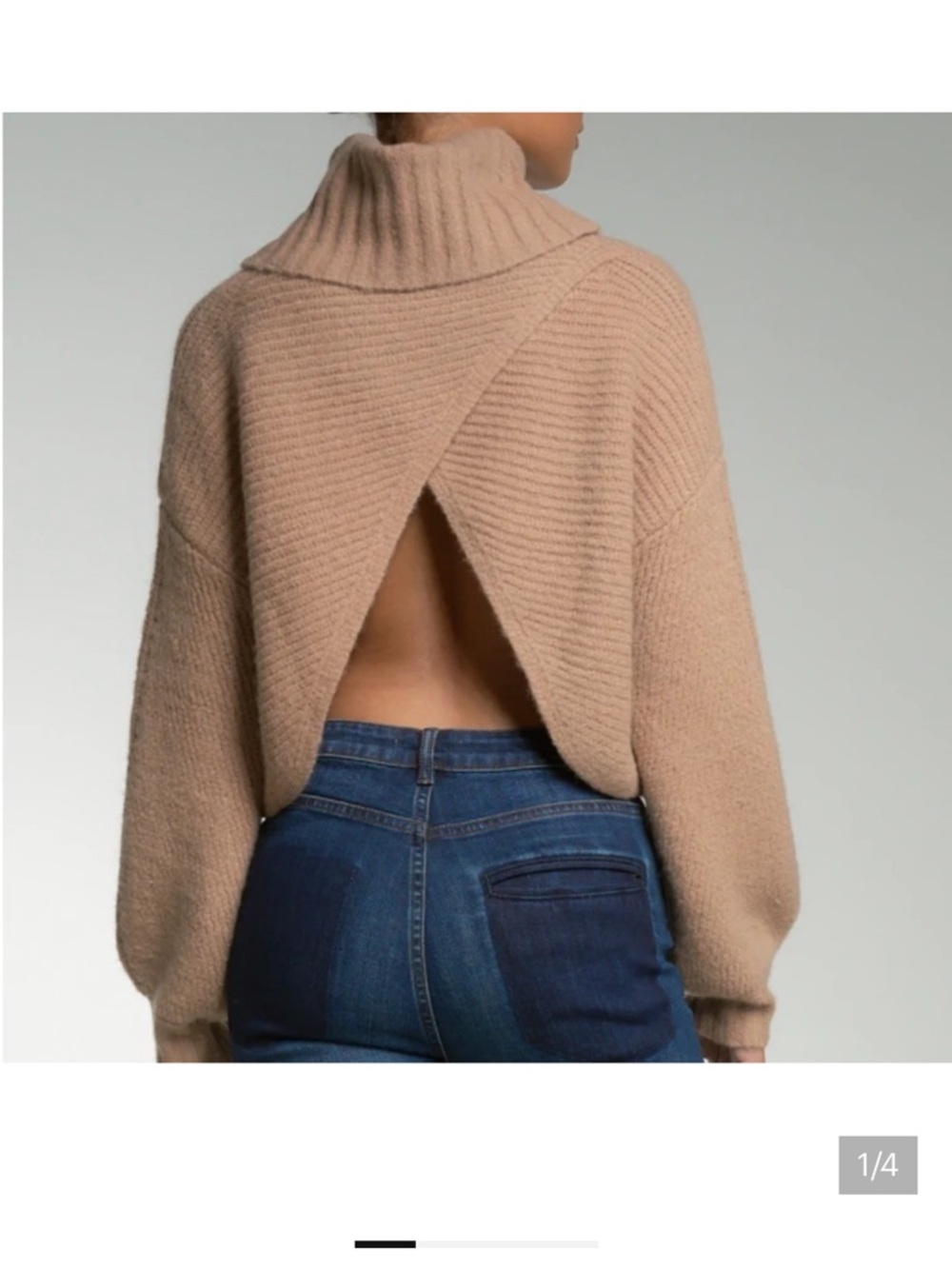 Open-Back Turtleneck Sweater in GREY